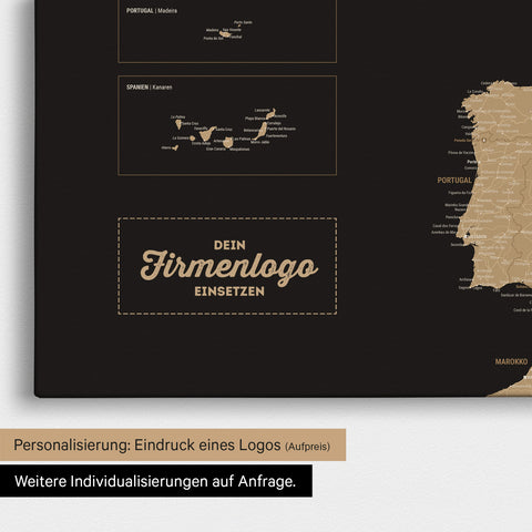 Europa Landkarte Pinnwand in Treasure Gold mit Eindruck eines Firmenlogos für Unternehmen