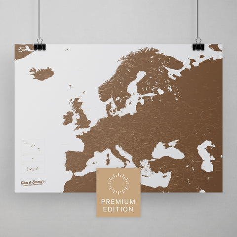 Europa Karte Travel zum Pinnen von Reisen in Braun als Poster kaufen
