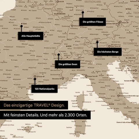 Robustes Poster als Europa Karte in Desert Sand zum Pinnen von Reisen