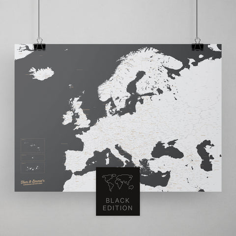 Europa Karte Travel zum Pinnen von Reisen in Dunkelgrau als Poster kaufen