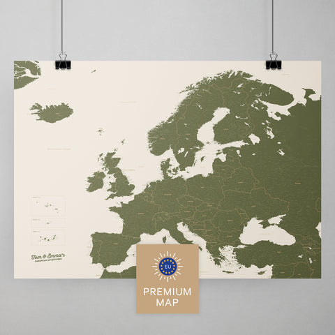 Europa Karte in der Farbe Grün in einem modernen, minimalistischem Design als Poster kaufen