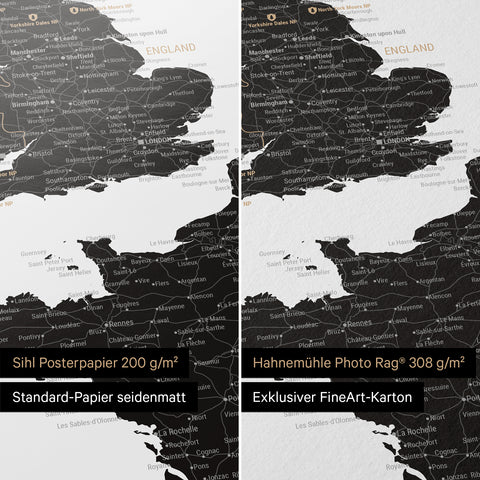 Europakarte Poster in Light Black (Weiß-Schwarz), erhältlich in den Papiersorten Sihl Posterpapier seidenmatt oder Hahnemühle Photo Rag