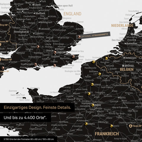 Moderne Europa Landkarte in der Farbe Light Black (Weiß-Schwarz) als Poster mit einem Ausschnitt von Italien, Kroatien und Griechenland