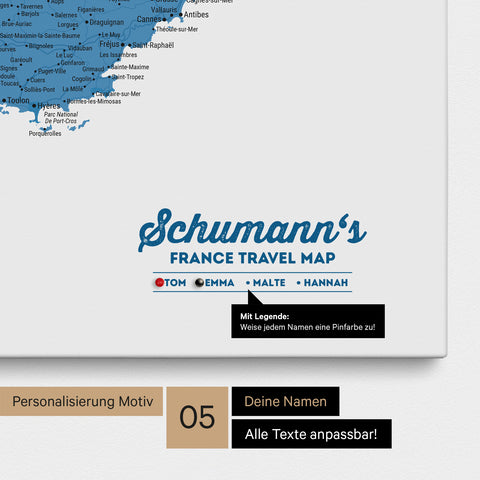 France Push Pin Map TRAVEL® (Pinboard) – Ocean Blue