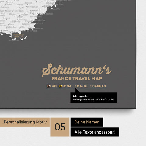 France Push Pin Map TRAVEL® (Pinboard) – Dark Gray