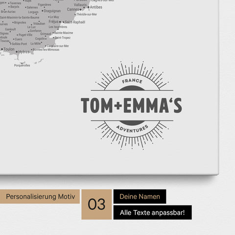 France Push Pin Map TRAVEL® (Pinboard) – Multicolor Gray