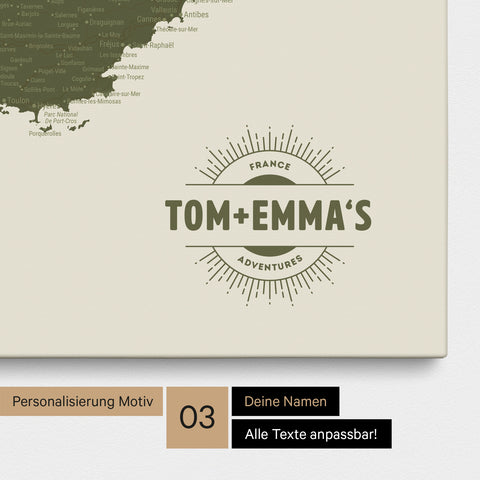 France Push Pin Map TRAVEL® (Pinboard) – Olive Green