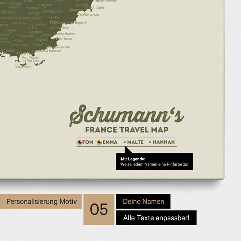 France Push Pin Map TRAVEL® (Pinboard) – Olive Green