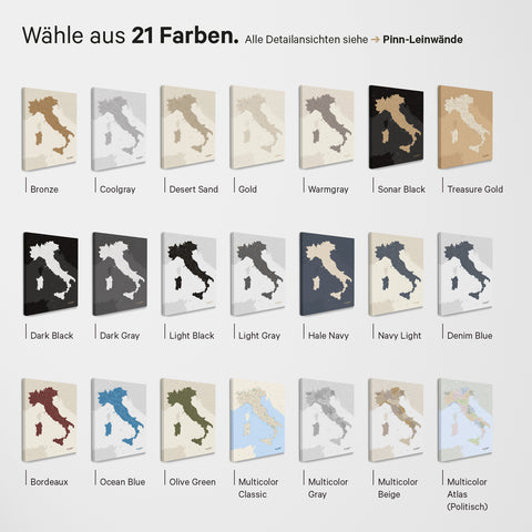 Carte d'Italie TRAVEL® Magnetposter – en 21 couleurs