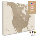 Kanada & USA Landkarte in Beige mit sehr hohem Detailgrad als Pinnwand Leinwand zum Pinnen und Markieren von Reisezielen kaufen