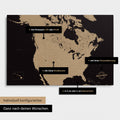 Vielfältige Konfigurationsmöglichkeiten einer Kanada & USA Landkarte als Pinn-Leinwand in Farbe Sonar Black
