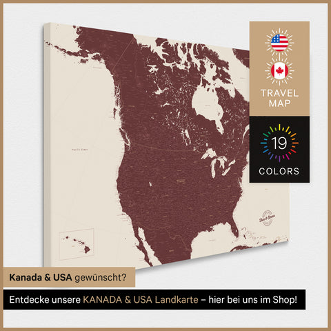 USA America TRAVEL® Map Canvas Push Pin Board – Bordeaux Red