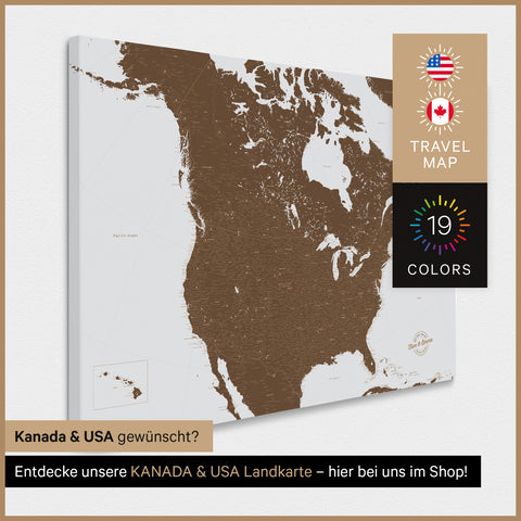 USA Amerika Landkarte TRAVEL® Pinn-Leinwand – Braun