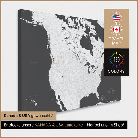 USA America TRAVEL® Map Canvas Push Pin Board – Dark Gray