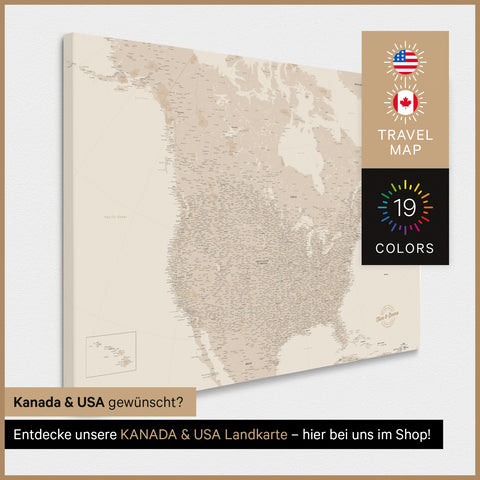 USA Amerika Landkarte TRAVEL® Pinn-Leinwand – Gold