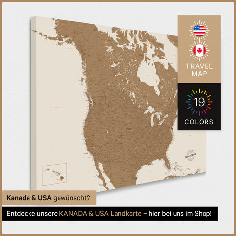 USA America TRAVEL® Map Canvas Push Pin Board – Bronze