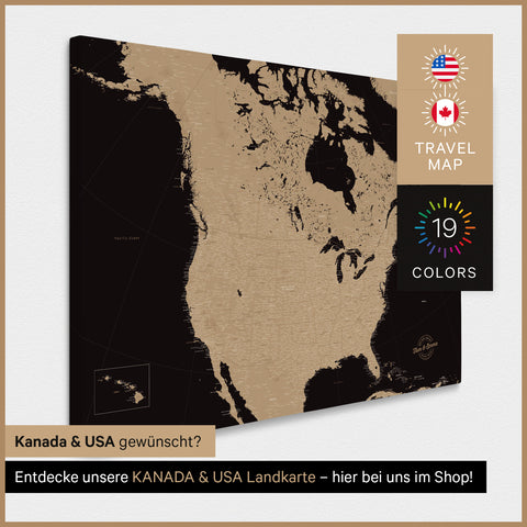 USA America TRAVEL® Map Canvas Push Pin Board – Sonar Black