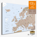 Colorful Europe map for children in brown with charming illustrations and pictures, available as a magnetic board for pinning and marking, buy now