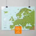 Colorful Europe map for children in Classic color with charming illustrations and pictures, available as a poster for pinning and marking