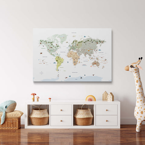 Children's World Map Canvas Pinboard – MULTICOLOR® White