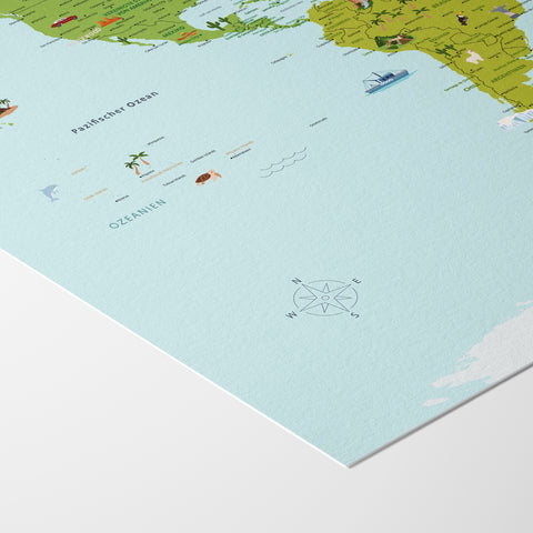 Weltkarte für Kinder als Poster, gedruckt auf Hahnemühle Photo Rag Premium Papier