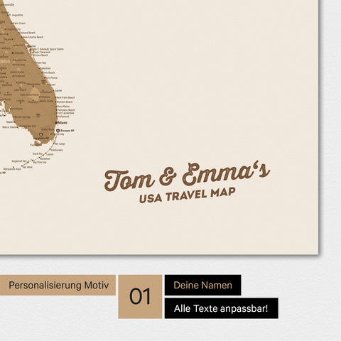 Personalisierte USA-Karte als Magnetposter mit deinem Namen eingedruckt