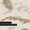 Detaillierte Nordamerika Karte als Pinn-Leinand in Desert Sand (Beige) zeigt Pins ins Reisezielen von Florida und Kuba