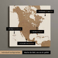 Vielfältige Konfigurationsmöglichkeiten einer Nordamerika Landkarte als Pinn-Leinwand in Farbe Bronze