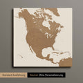 Neutrale und schlichte Ausführung einer Nordamerika Karte als Pinn-Leinwand in Bronze