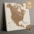 Nordamerika Landkarte in Bronze mit sehr hohem Detailgrad als Pinnwand Leinwand zum Pinnen und Markieren von Reisezielen kaufen