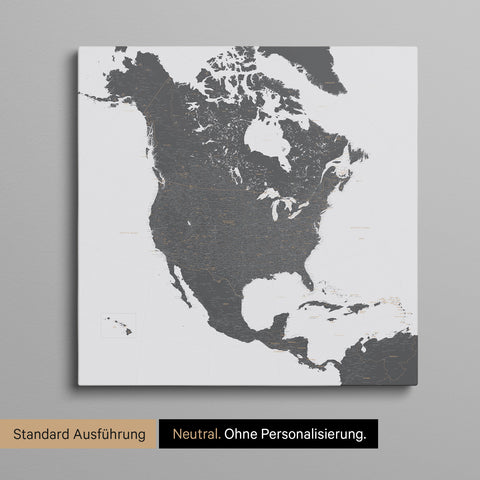 Neutrale und schlichte Ausführung einer Nordamerika Karte als Pinn-Leinwand in Light Gray