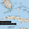 Detaillierte Nordamerika Karte als Pinn-Leinand in Multicolor Classic zeigt Pins ins Reisezielen von Florida und Kuba