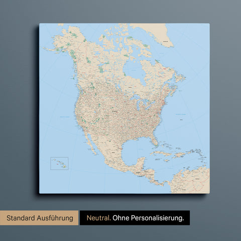 Neutrale und schlichte Ausführung einer Nordamerika Karte als Pinn-Leinwand in Multicolor Classic
