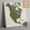 Nordamerika Landkarte in Olive Green mit sehr hohem Detailgrad als Pinnwand Leinwand zum Pinnen und Markieren von Reisezielen kaufen