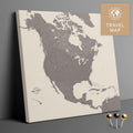 Nordamerika Landkarte in Warmgray (Braun-Grau) mit sehr hohem Detailgrad als Pinnwand Leinwand zum Pinnen und Markieren von Reisezielen kaufen