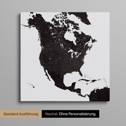 Neutrale und schlichte Ausführung einer Nordamerika Karte als Pinn-Leinwand in Light Black (Weiß-Schwarz)