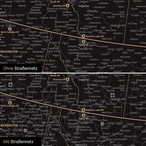 Nordamerika Karte Pinn-Leinwand in Light Black (Weiß-Schwarz) optional mit dem Straßennetz der größten Highways und Interstates