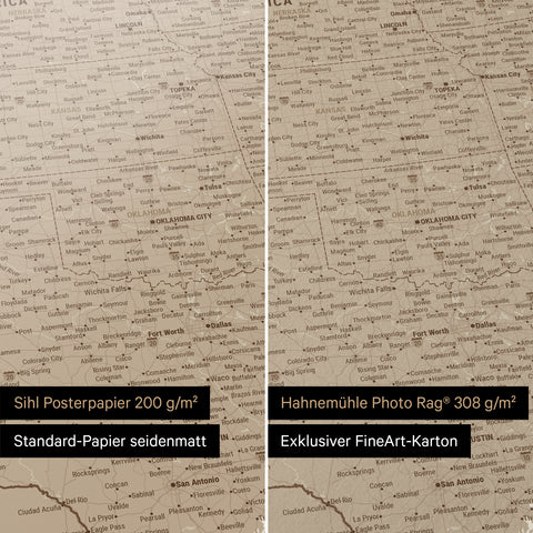 Nordamerika Landkarte als Poster in den Papiersorten Sihl Posterpapier oder Hahnemühle Photo Rag