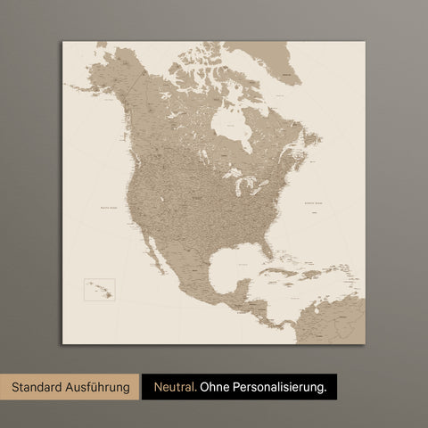 Neutrale und schlichte Ausführung einer Nordamerika Karte als Poster