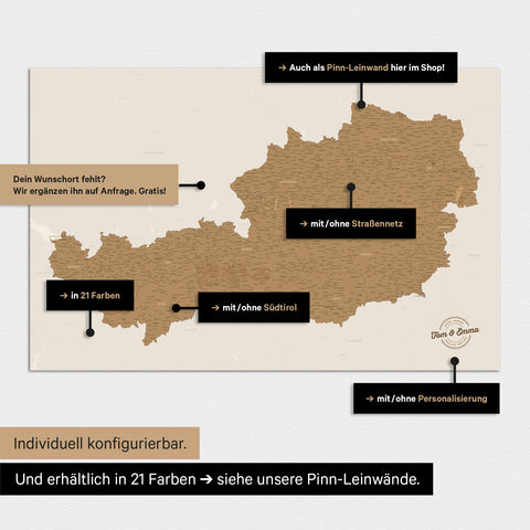 Carte d'Autriche TRAVEL® Poster Magnétique – en 21 couleurs