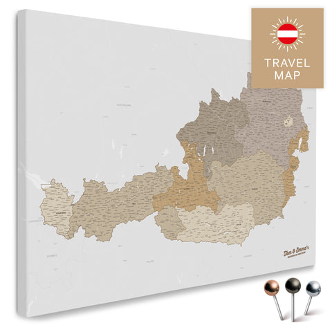 Österreich-Karte in Multicolor Beige als Pinnwand Leinwand zum Pinnen und Markieren von Reisezielen kaufen