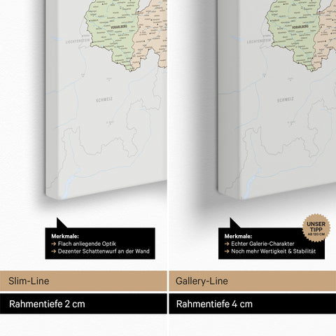 Österreich-Karte TRAVEL® Pinn-Leinwand – Multicolor Atlas (Politische Karte)