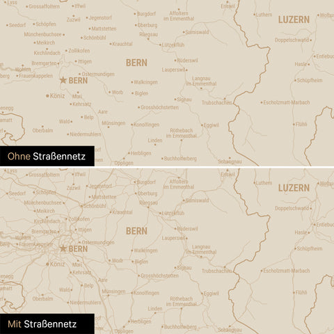 Schweiz-Karte Leinwand in Hale Navy (Dunkelblau-Gold) wahlweise mit oder ohne Straßennetz