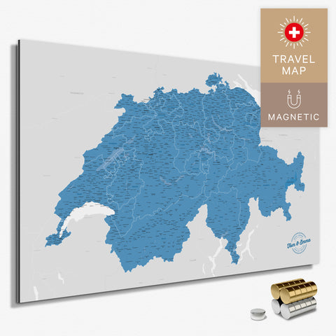 Magnetische Schweiz-Karte in Blau als Magnetboard zum Pinnen und Markieren von Reisezielen kaufen