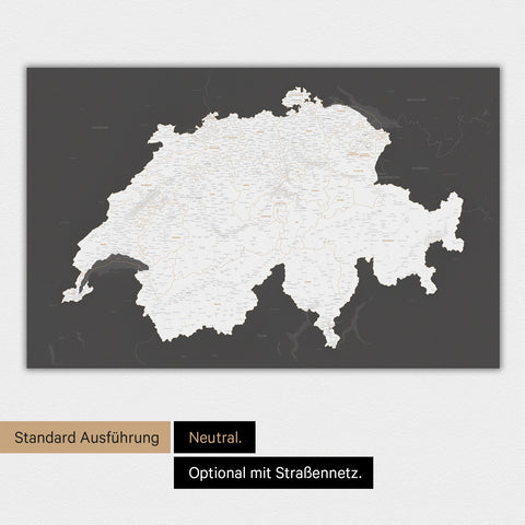 Neutrale und schlichte Ausführung einer magnetischen Schweiz-Karte in Dunkelgrau
