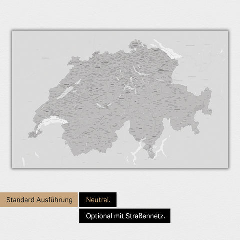 Neutrale und schlichte Ausführung einer magnetischen Schweiz-Karte in Hellgrau