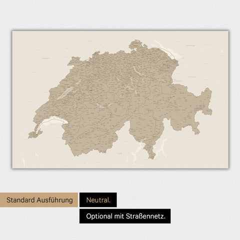 Neutrale und schlichte Ausführung einer magnetischen Schweiz-Karte in Desert Sand (Beige)