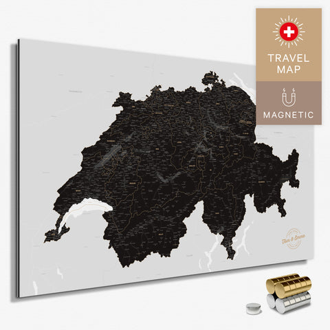 Magnetische Schweiz-Karte in Light Black als Magnetboard zum Pinnen und Markieren von Reisezielen kaufen