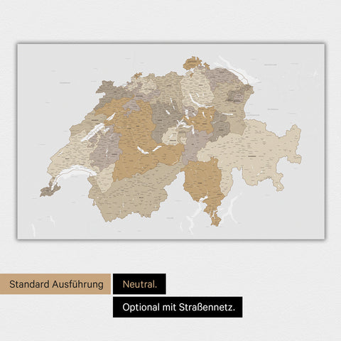 Neutrale und schlichte Ausführung einer magnetischen Schweiz-Karte in Multicolor Beige