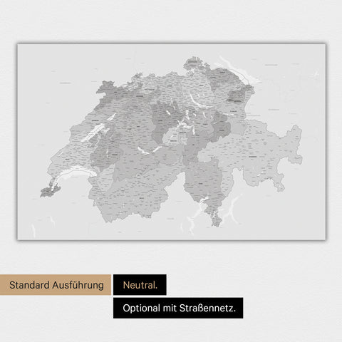 Neutrale und schlichte Ausführung einer magnetischen Schweiz-Karte in Multicolor Grau
